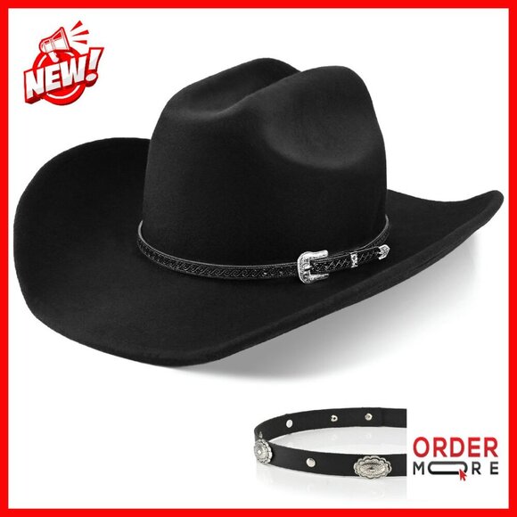 Accessories - 100% Wool Western Cowboy Hat Felt Fedora Adjustable Two Bands